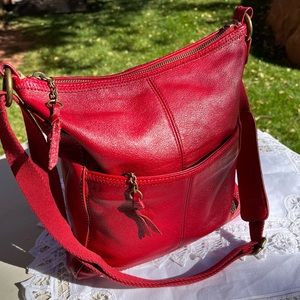 Red “theSak” Iris Cross-body Purse - Soft Pebble Leather Handbag.